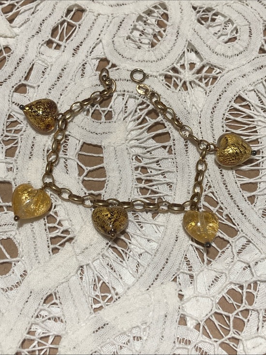 Jewelry - Gold Over 925 Silver Glass Heart Bead Charm Bracelet